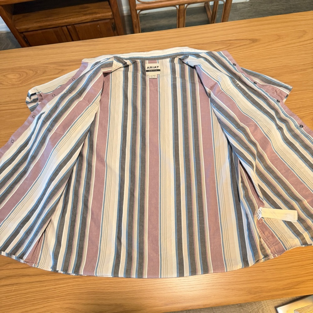 Ariat Men XL Retro Fitted Western Pearl Snap Shirt Short Sleeve Striped Multi - Picture 11 of 11